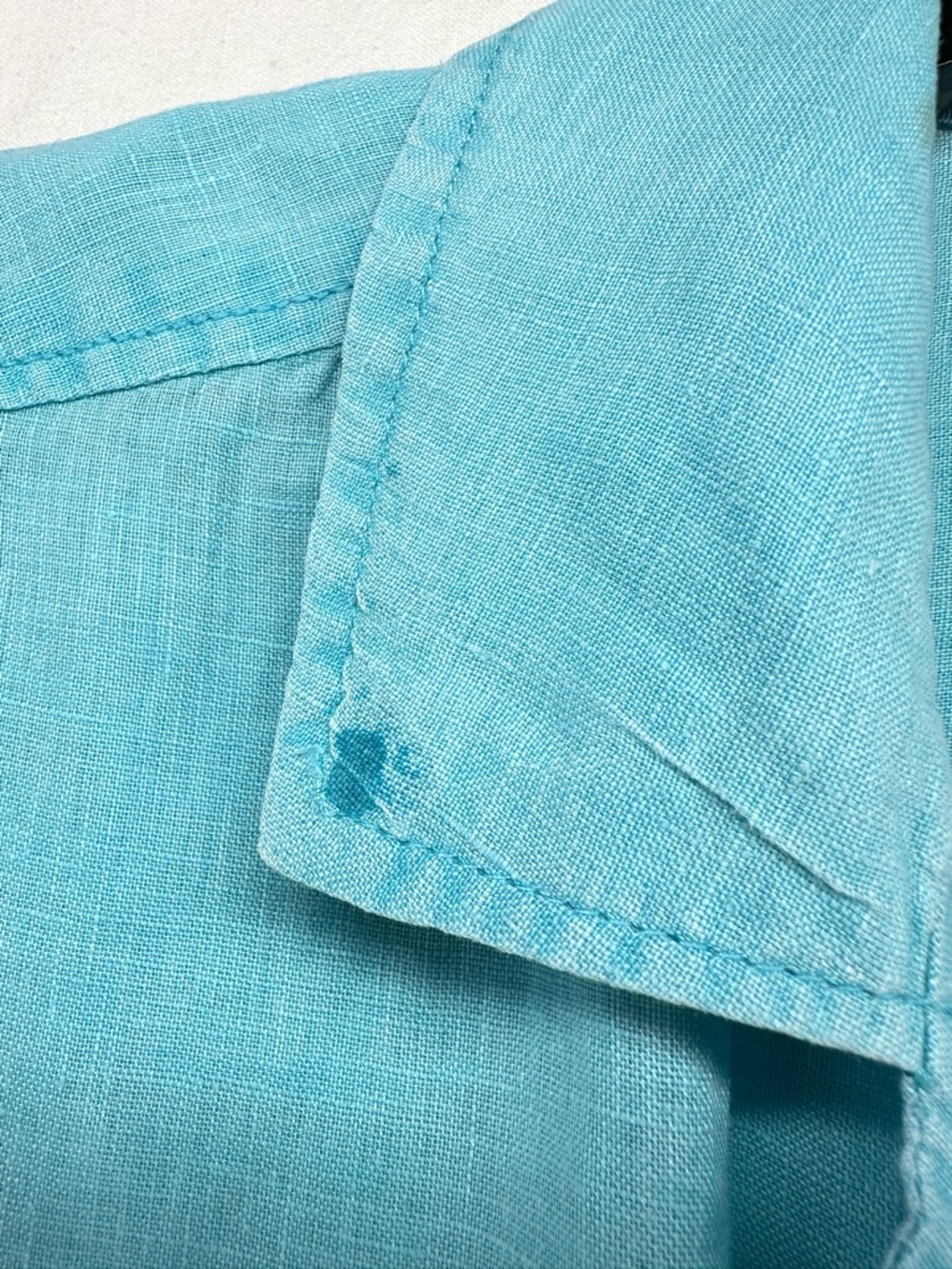 Maeve Anthropologie 100% Linen Ruched Sleeves Blouse Blue Button Down XL - Picture 7 of 10